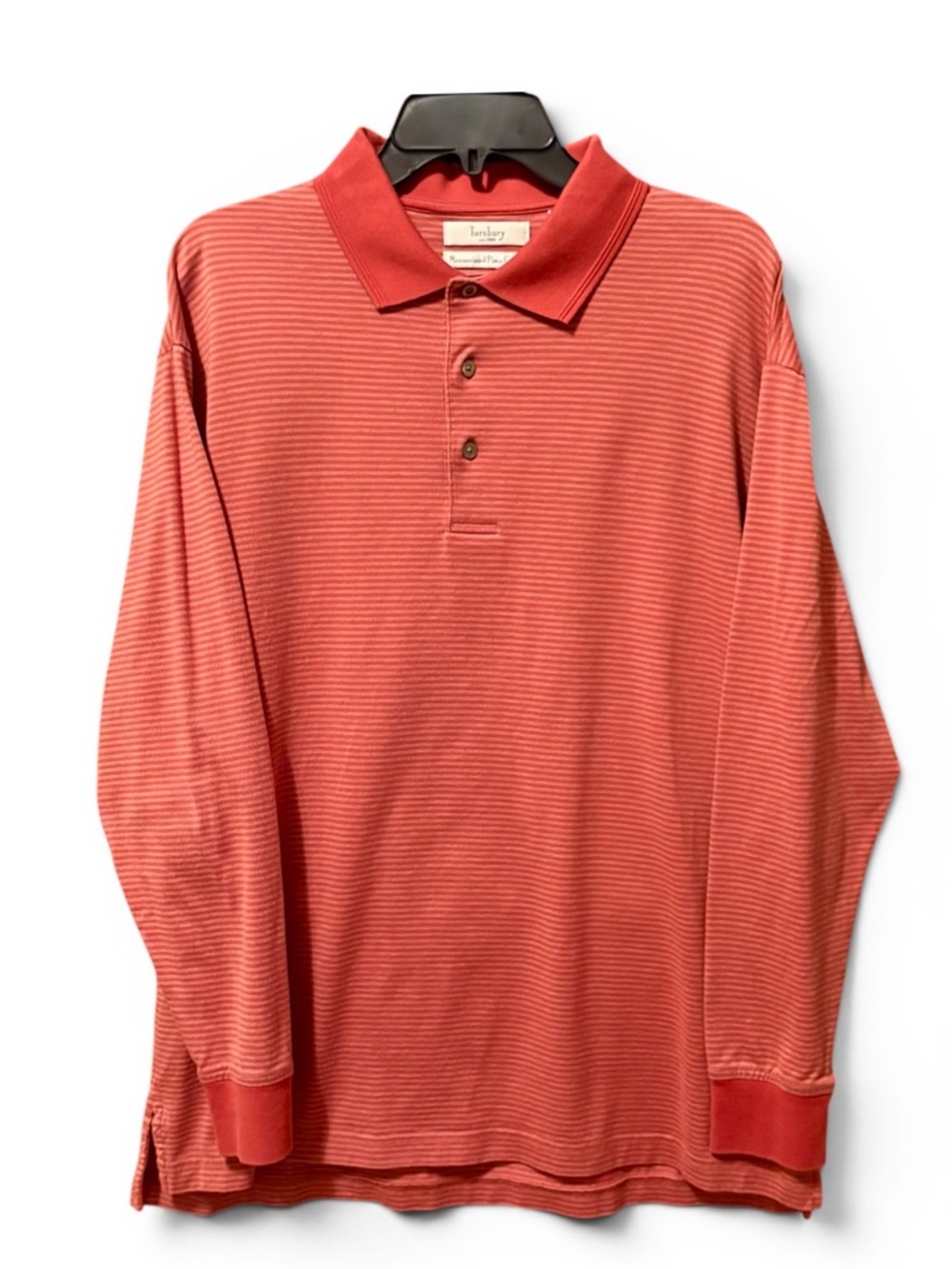 TURNBURY Mercerized Pima Cotton Striped Burnt Orange Polo Shirt Size L Preppy